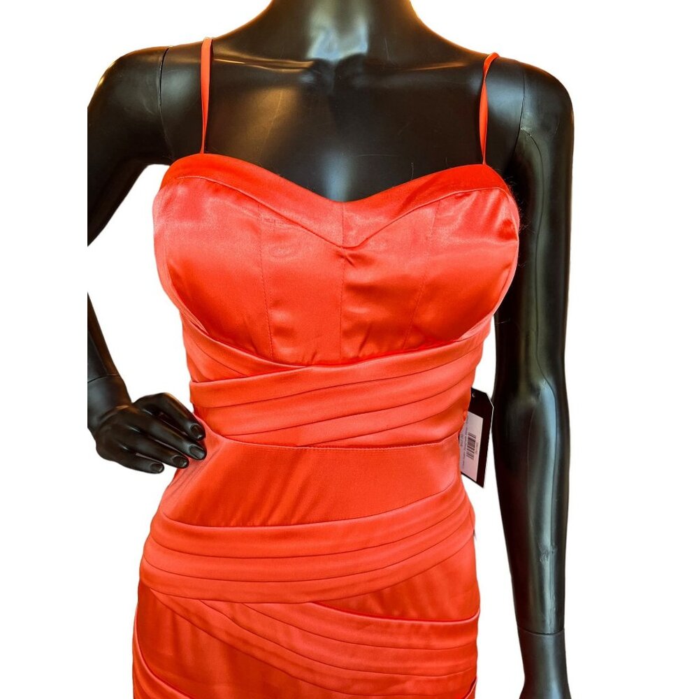 HOMECOMING - Coral Satin Spaghetti Strap Short Dress